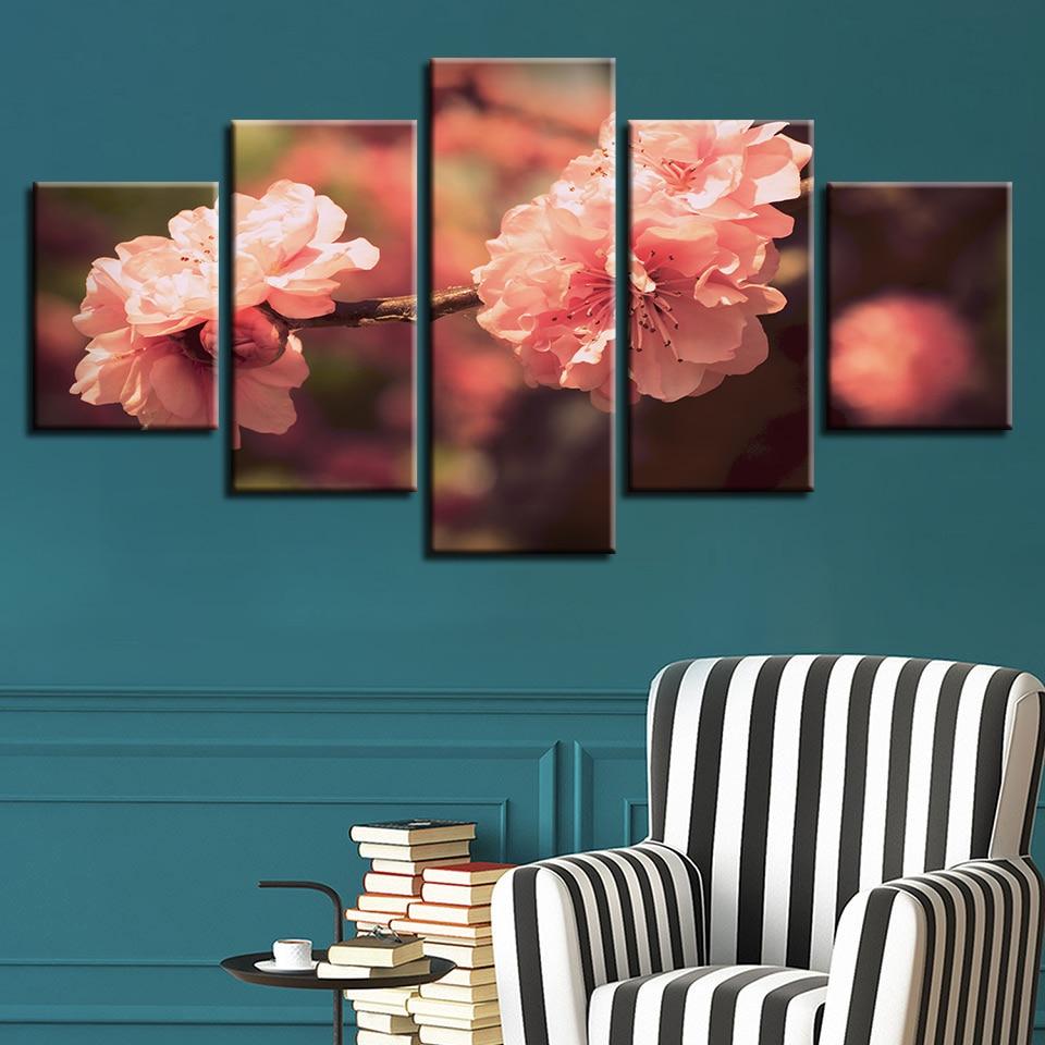 Beautiful Pink Flower 3 - Nature 5 Panel Canvas Art Wall Decor Beautiful Pink Flower 3 - Nature 5 Panel Canvas Art Wall Decor