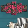 Beautiful Pink Flowers - Nature 5 Panel Canvas Art Wall Decor