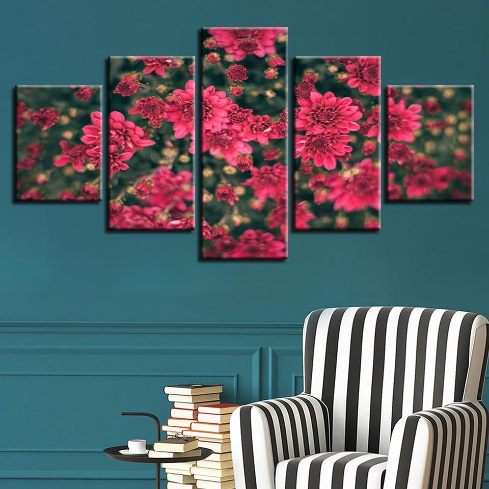 Beautiful Pink Flowers - Nature 5 Panel Canvas Art Wall Decor Beautiful Pink Flowers - Nature 5 Panel Canvas Art Wall Decor