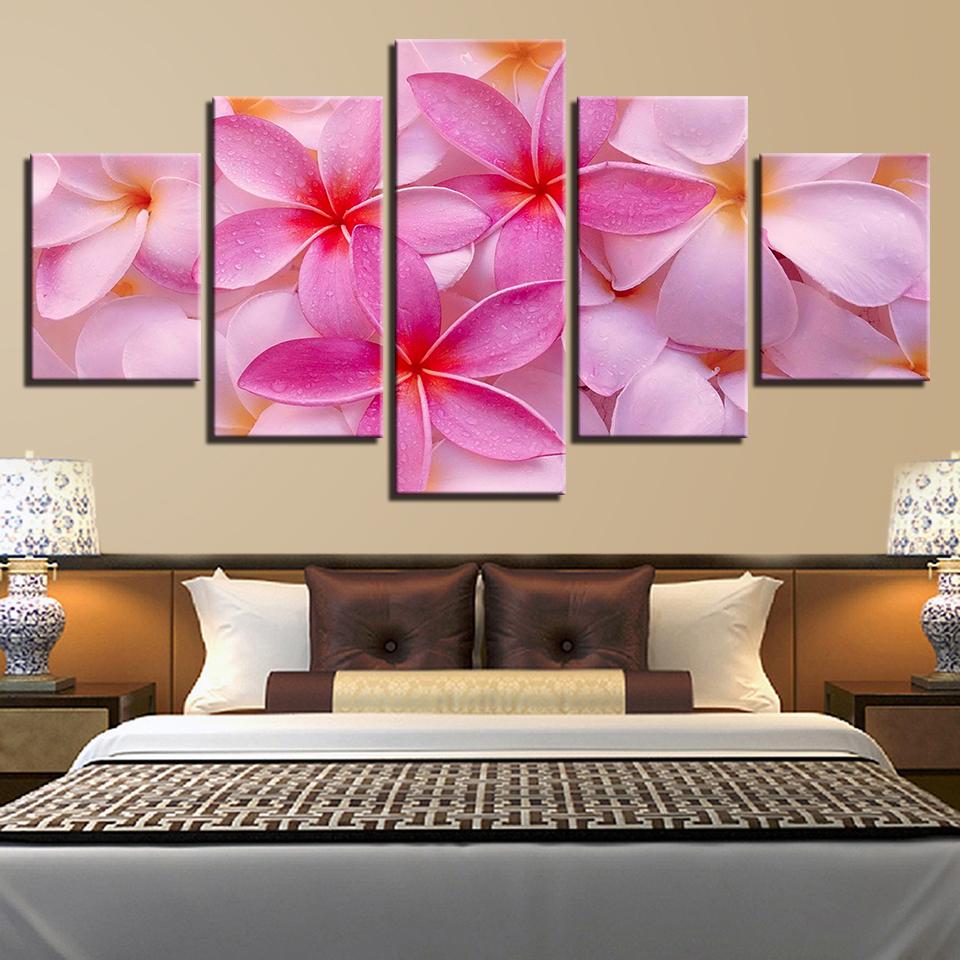 Beautiful Pink Plumeria Rubra Flowers - Nature 5 Panel Canvas Art Wall Decor Beautiful Pink Plumeria Rubra Flowers - Nature 5 Panel Canvas Art Wall Decor