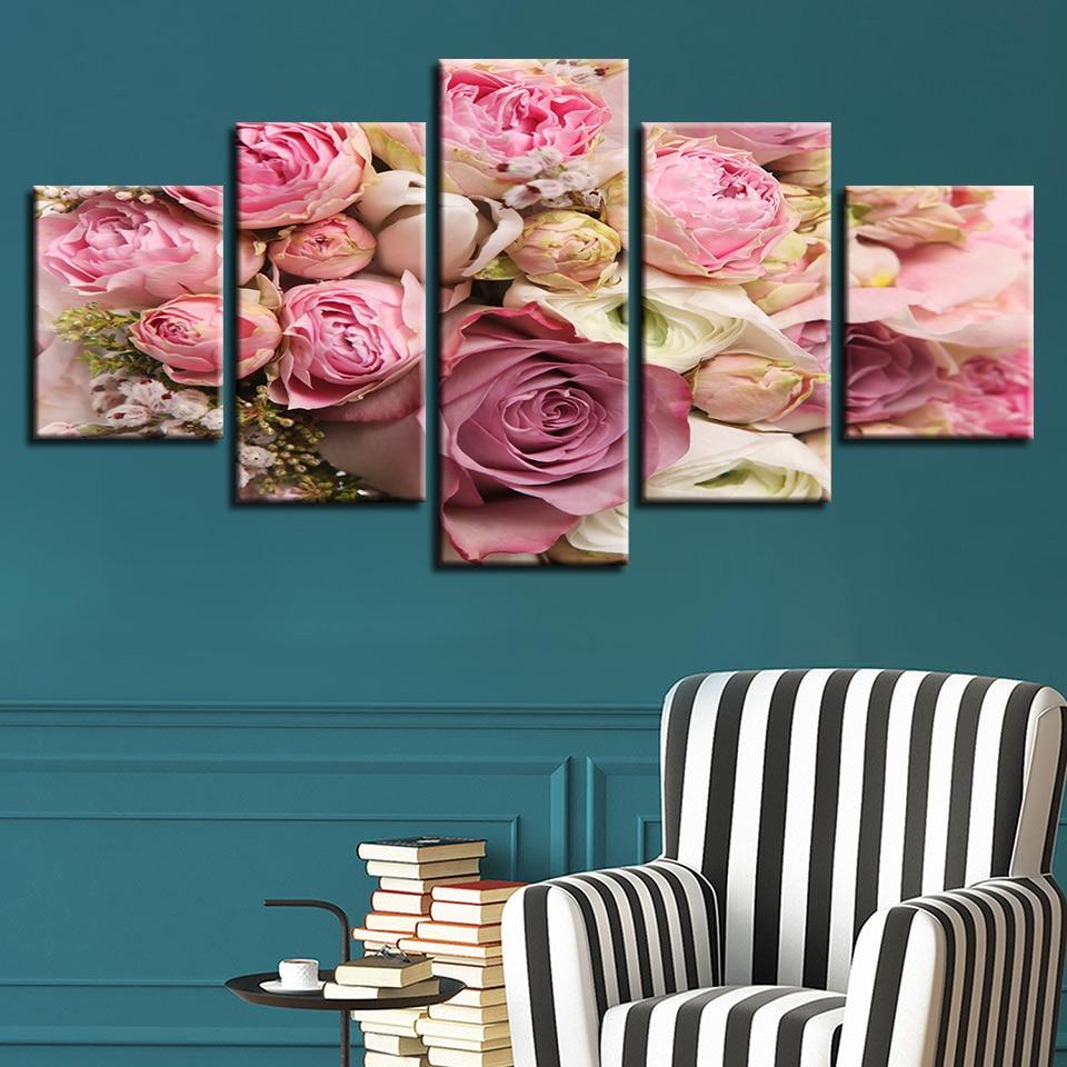 Beautiful Pink White Rose Flower Still Life 01 - Nature 5 Panel Canvas Art Wall Decor Beautiful Pink White Rose Flower Still Life 01 - Nature 5 Panel Canvas Art Wall Decor