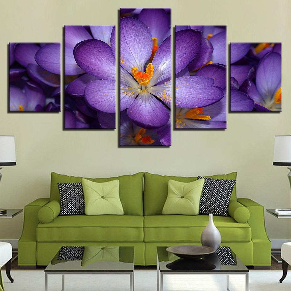 Beautiful Purple Flowers - Nature 5 Panel Canvas Art Wall Decor Beautiful Purple Flowers - Nature 5 Panel Canvas Art Wall Decor