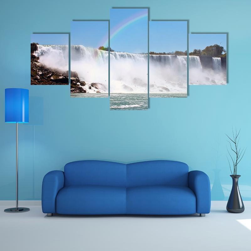 Beautiful Rainbow At Niagara Falls - Nature 5 Panel Canvas Art Wall Decor Beautiful Rainbow At Niagara Falls - Nature 5 Panel Canvas Art Wall Decor
