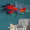 Beautiful Red Flowers - Nature 5 Panel Canvas Art Wall Decor