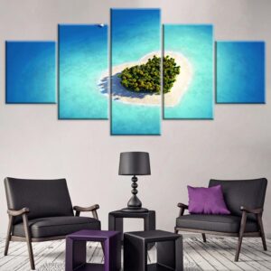 Beautiful Sea Heart Reef Island Tavarua - Nature 5 Panel Canvas Art Wall Decor