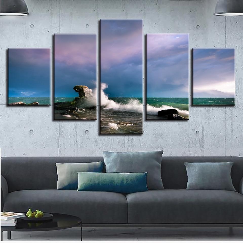 Beautiful Sea Waves - Space 5 Panel Canvas Art Wall Decor Beautiful Sea Waves - Space 5 Panel Canvas Art Wall Decor