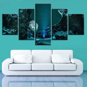 Beautiful Starry Sky Mountain Night - Nature 5 Panel Canvas Art Wall Decor