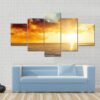 Beautiful Sunset Over The Sea - Nature 5 Panel Canvas Art Wall Decor