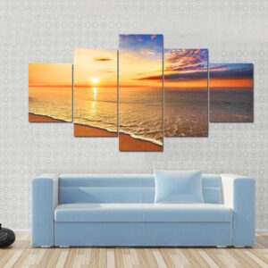 Beautiful Tropical Sunrise On The Beach - Nature 5 Panel Canvas Art Wall Decor