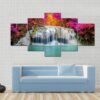 Beautiful Waterfall With Pink Trees - Nature 5 Panel Canvas Art Wall Decor