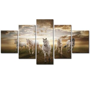 Beautiful White Horse - Animal 5 Panel Canvas Art Wall Decor