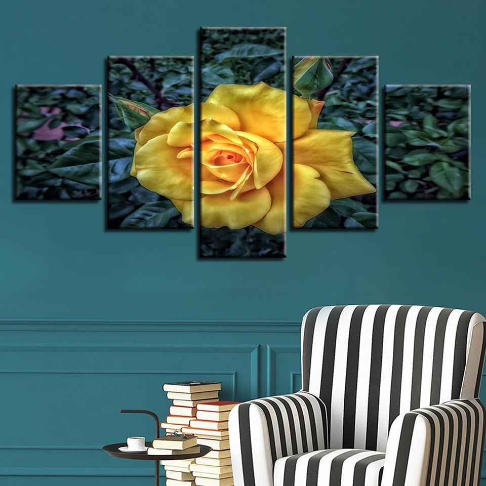 Beautiful Yellower Flower - Nature 5 Panel Canvas Art Wall Decor Beautiful Yellower Flower - Nature 5 Panel Canvas Art Wall Decor
