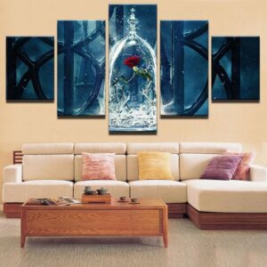 Beauty And The Beast Enchanted Rose - Movie 5 Panel Canvas Art Wall Decor