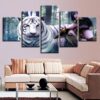 Beauty Girl And White Tiger - Animal 5 Panel Canvas Art Wall Decor