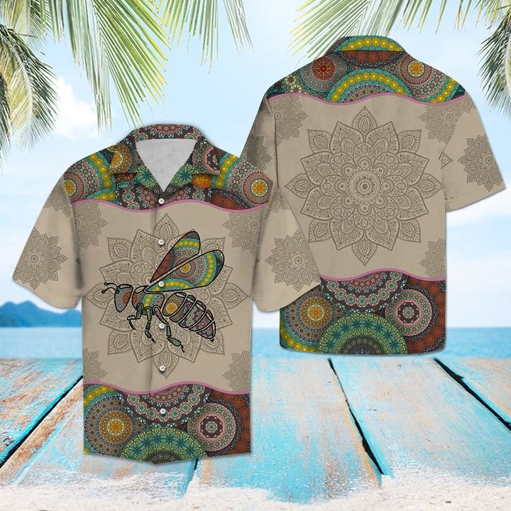 Bee Mandala Hawaiian Shirt Summer Button Up Bee Mandala Hawaiian Shirt Summer Button Up