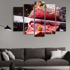 Beef Cuts Black Angus Meat Slicer Restaurant - Kitchen 5 Panel Canvas Art Wall Decor