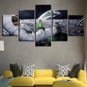 Beer Drinking Astronaut - Space 5 Panel Canvas Art Wall Decor
