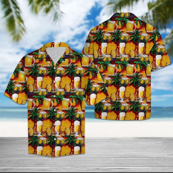 Beer Palm Tree Hawaiian Shirt Summer Button Up Beer Palm Tree Hawaiian Shirt Summer Button Up