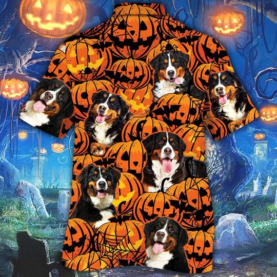 Bernese Mountain Dog Halloween Pumpkin Hawaiian Shirt Bernese Mountain Dog Halloween Pumpkin Hawaiian Shirt