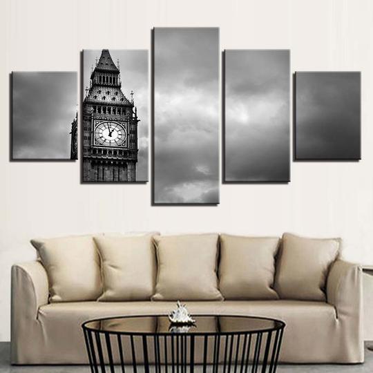 Big Ben In Black And White London England - Nature 5 Panel Canvas Art Wall Decor Big Ben In Black And White London England - Nature 5 Panel Canvas Art Wall Decor