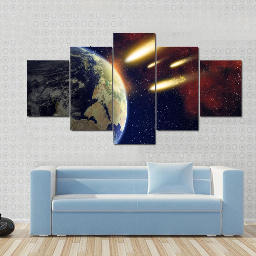 Big Comets Approching Planet Earth Atmosphere - Space 5 Panel Canvas Art Wall Decor Big Comets Approching Planet Earth Atmosphere - Space 5 Panel Canvas Art Wall Decor