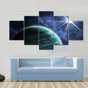 Big Gassy Planet And Shining Star - Space 5 Panel Canvas Art Wall Decor