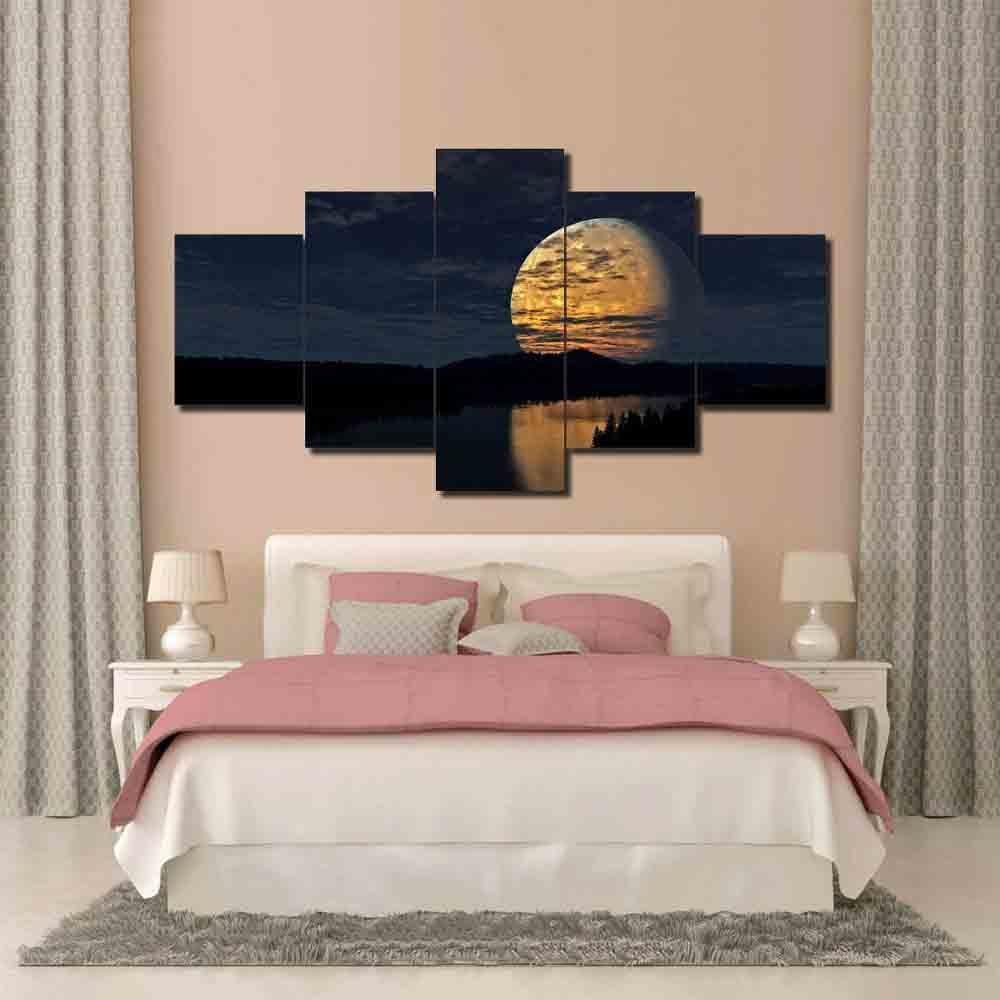 Big Moon Night - Space 5 Panel Canvas Art Wall Decor Big Moon Night - Space 5 Panel Canvas Art Wall Decor