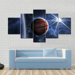 Big Planet Moon And Star - Space 5 Panel Canvas Art Wall Decor
