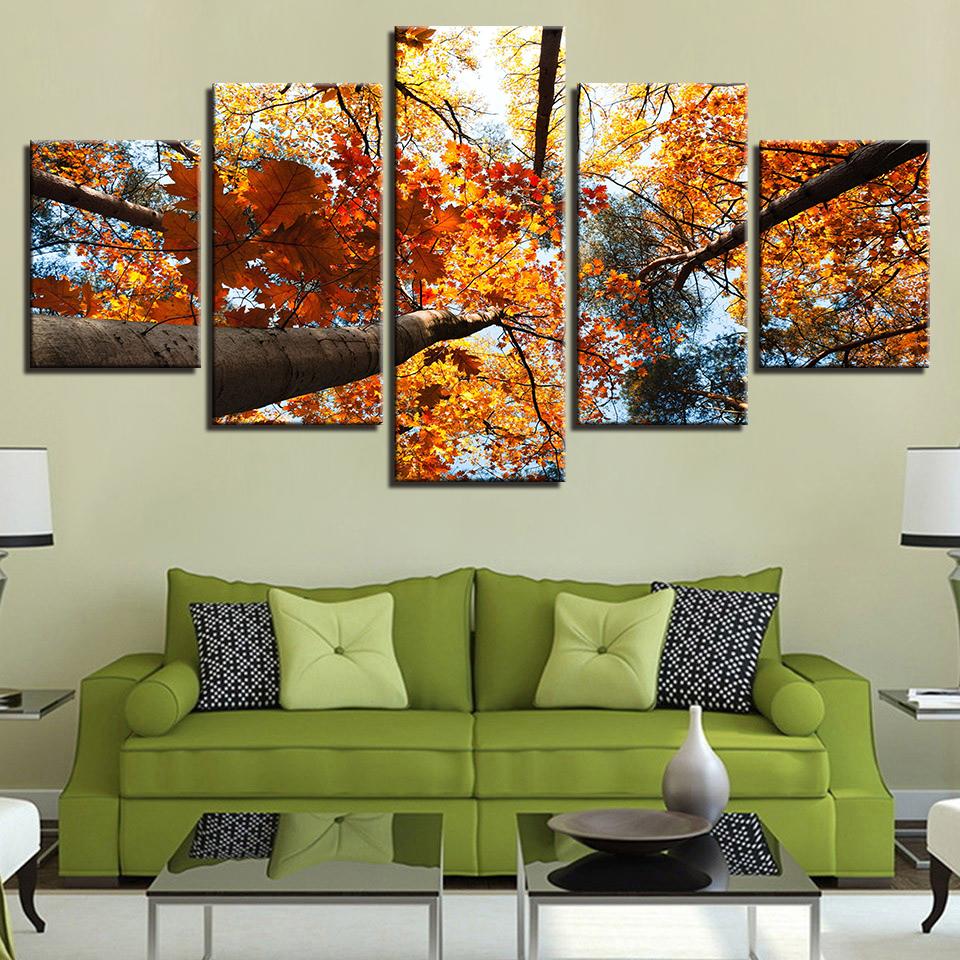 Big Trees Leaves - Nature 5 Panel Canvas Art Wall Decor Big Trees Leaves - Nature 5 Panel Canvas Art Wall Decor