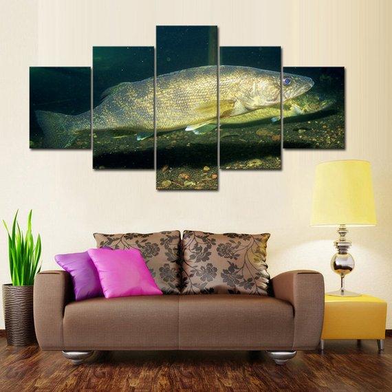 Big Walleye 01 - Fishing 5 Panel Canvas Art Wall Decor Big Walleye 01 - Fishing 5 Panel Canvas Art Wall Decor