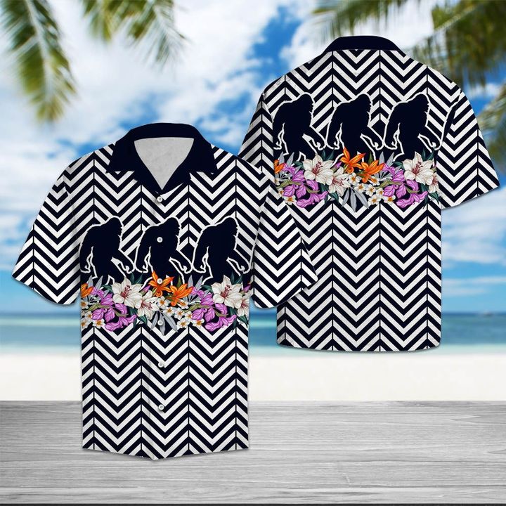 Bigfoot Flower Zigzag Hawaiian Shirt Summer Button Up Bigfoot Flower Zigzag Hawaiian Shirt Summer Button Up
