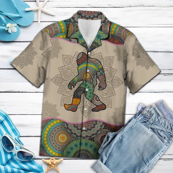 Bigfoot Mandala Hawaiian Shirt Summer Button Up Bigfoot Mandala Hawaiian Shirt Summer Button Up