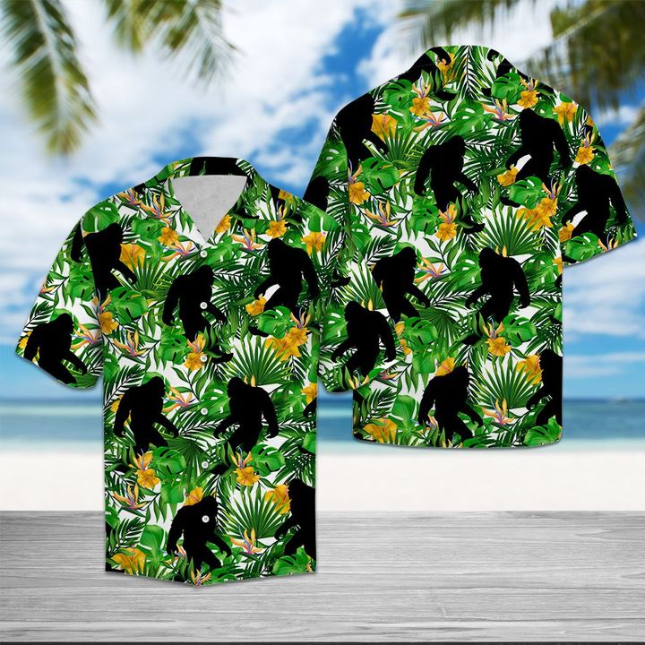 Bigfoot Tropical Wild Flower Hawaiian Shirt Summer Button Up Bigfoot Tropical Wild Flower Hawaiian Shirt Summer Button Up