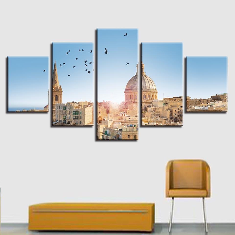 Bird And European Buildings - Nature 5 Panel Canvas Art Wall Decor Bird And European Buildings - Nature 5 Panel Canvas Art Wall Decor