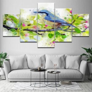 Bird Stood On The Branch Abstract - Anima 5 Panel Canvas Art Wall Decor