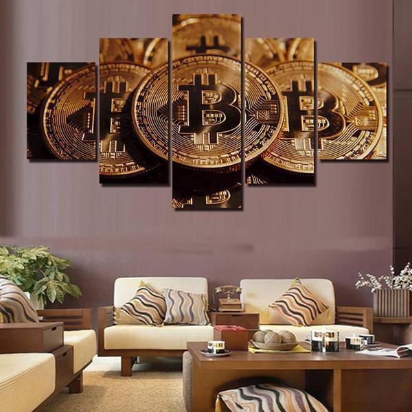 Bitcoins - Crypto 5 Panel Canvas Art Wall Decor Bitcoins - Crypto 5 Panel Canvas Art Wall Decor