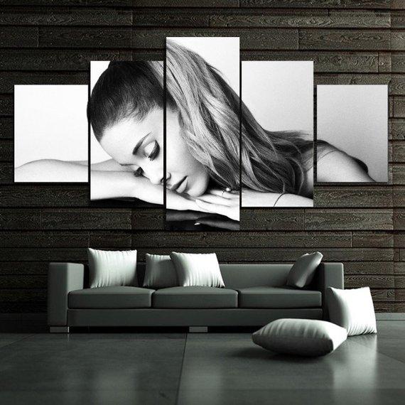 Black And White Ariana Grande - Famous Person 5 Panel Canvas Art Wall Decor Black And White Ariana Grande - Famous Person 5 Panel Canvas Art Wall Decor