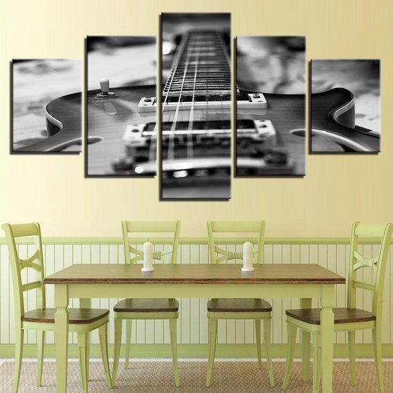 Black And White Guitar 2 - Music 5 Panel Canvas Art Wall Decor Black And White Guitar 2 - Music 5 Panel Canvas Art Wall Decor