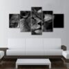 Black And White Lion 1 - Animal 5 Panel Canvas Art Wall Decor