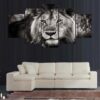 Black And White Lion 2 - Animal 5 Panel Canvas Art Wall Decor
