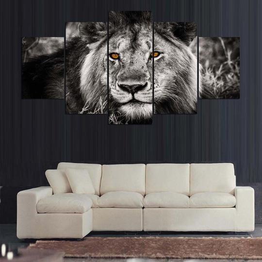 Black And White Lion 2 - Animal 5 Panel Canvas Art Wall Decor Black And White Lion 2 - Animal 5 Panel Canvas Art Wall Decor