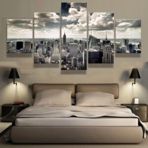 Black And White New York City Buildings - Nature 5 Panel Canvas Art Wall Decor