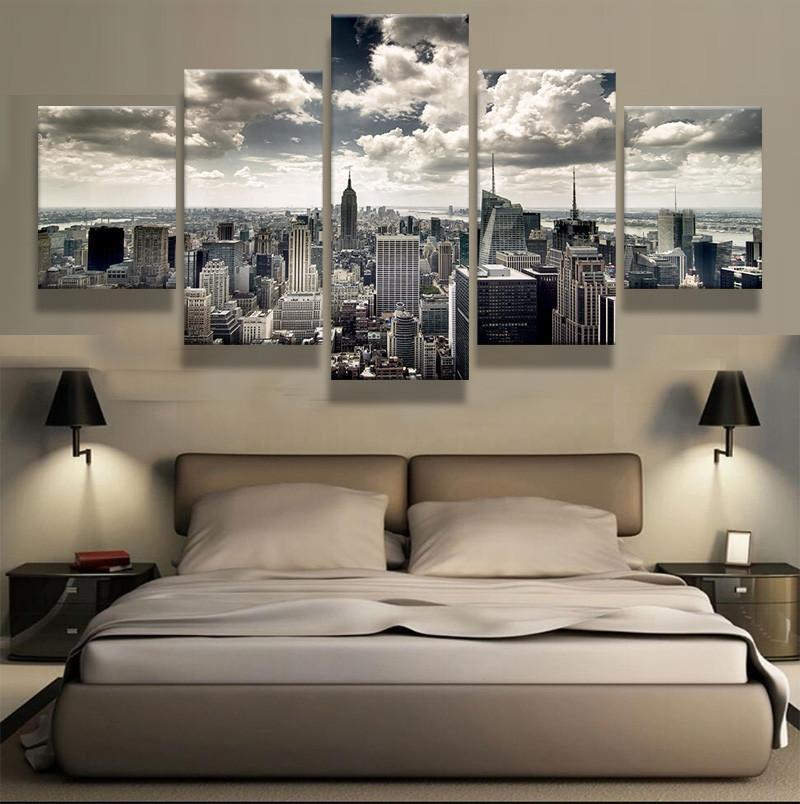 Black And White New York City Buildings - Nature 5 Panel Canvas Art Wall Decor Black And White New York City Buildings - Nature 5 Panel Canvas Art Wall Decor