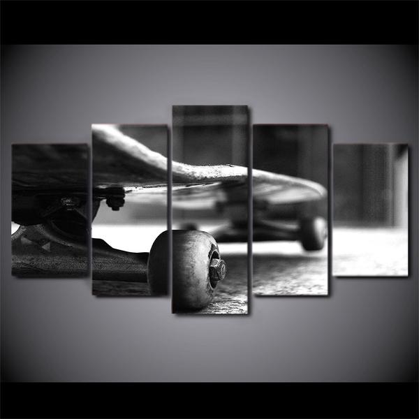 Black And White Photo Of Skateboard - Sport 5 Panel Canvas Art Wall Decor Black And White Photo Of Skateboard - Sport 5 Panel Canvas Art Wall Decor