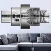 Black And White Pictures Ship Lake Tree - Nature 5 Panel Canvas Art Wall Decor