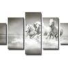 Black And White Print Of Horses - Animal 5 Panel Canvas Art Wall Decor