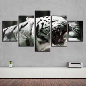 Black And White Tiger 3 - Animal 5 Panel Canvas Art Wall Decor