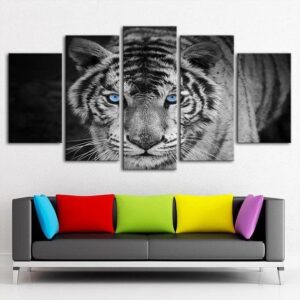 Black And White Tiger 5 - Animal 5 Panel Canvas Art Wall Decor