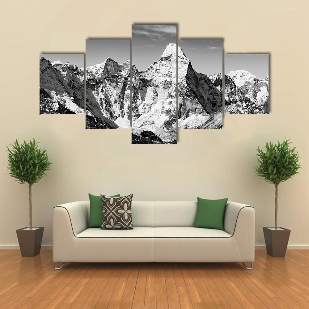 Black And White View Of Ama Dablam - Nature 5 Panel Canvas Art Wall Decor Black And White View Of Ama Dablam - Nature 5 Panel Canvas Art Wall Decor