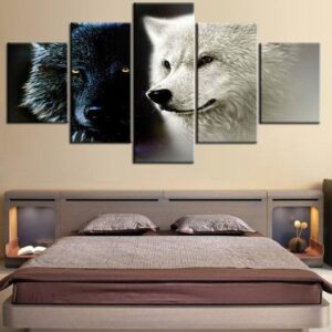 Black And White Wolf 3 -Animal 5 Panel Canvas Art Wall Decor